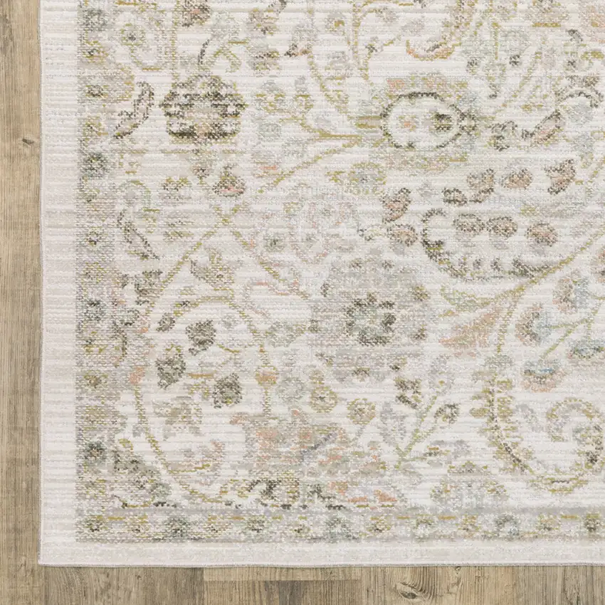 8' Ivory And Gold Floral Runner Rug Photo 8