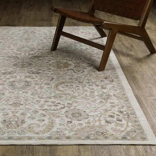 8' Ivory And Gold Floral Runner Rug Photo 5