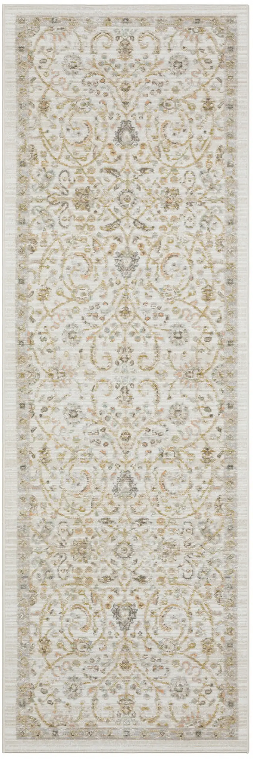 8' Ivory And Gold Floral Runner Rug Photo 2