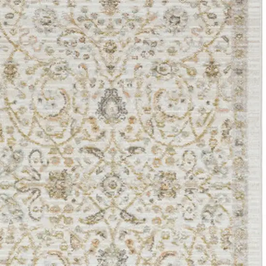 8' Ivory And Gold Floral Runner Rug Photo 3