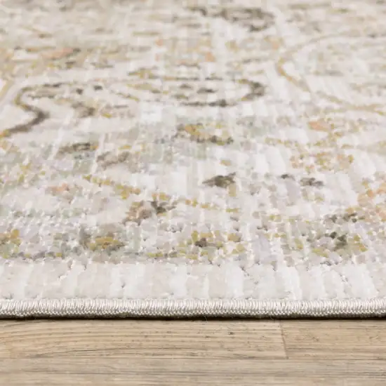 8' Ivory And Gold Floral Runner Rug Photo 7