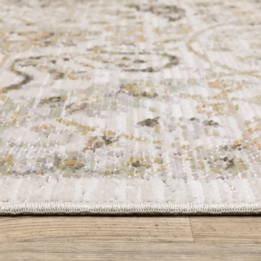 8' Ivory And Gold Floral Runner Rug Photo 7