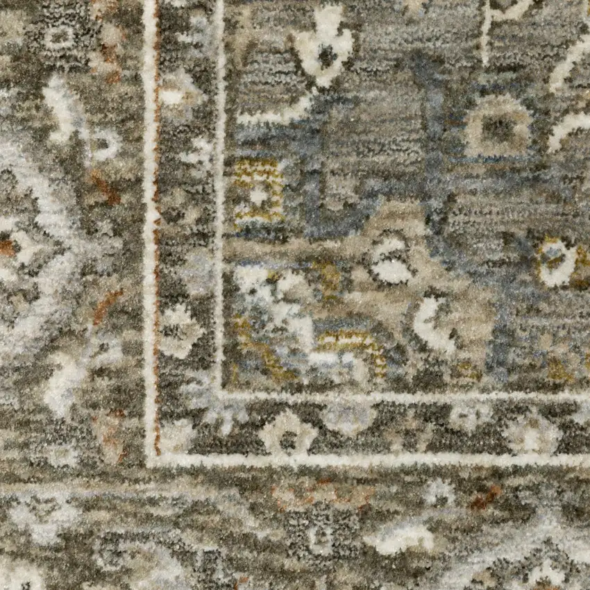 8' Ivory And Gold Medallion Runner Rug With Fringe Photo 5