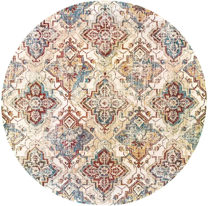 8' Ivory And Gold Oriental Round Rug Photo 2