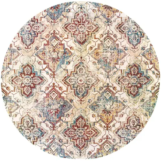 8' Ivory And Gold Oriental Round Rug Photo 2