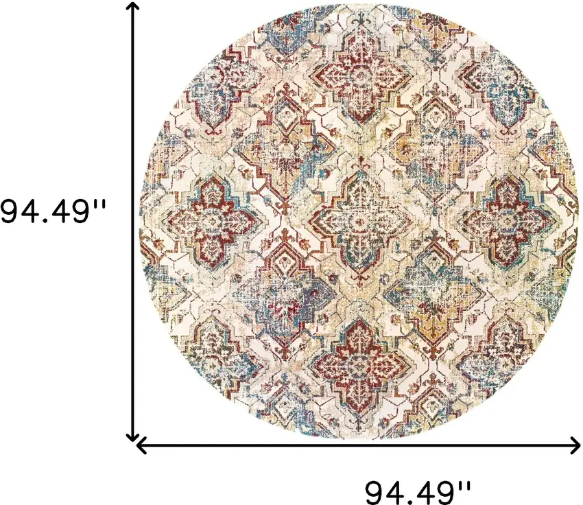 8' Ivory And Gold Oriental Round Rug Photo 3