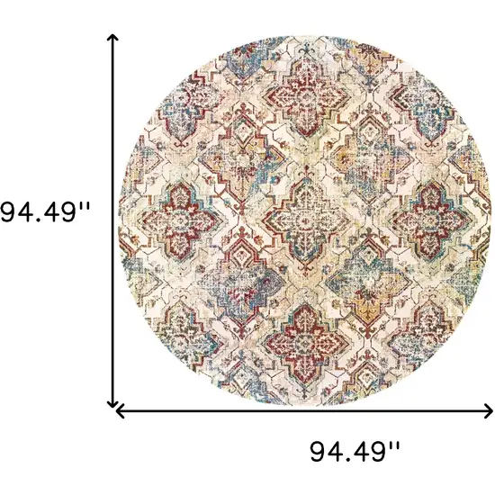 8' Ivory And Gold Oriental Round Rug Photo 3