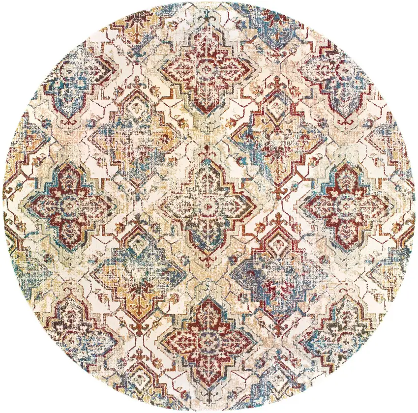 8' Ivory And Gold Oriental Round Rug Photo 4