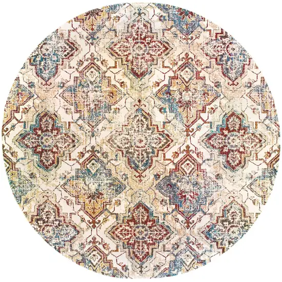 8' Ivory And Gold Oriental Round Rug Photo 4