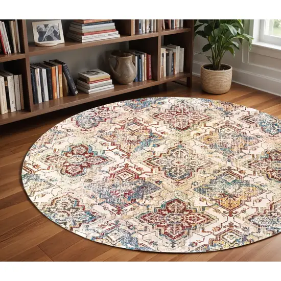 8' Ivory And Gold Oriental Round Rug Photo 1