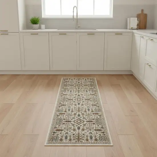 8' Ivory And Gold Oriental Runner Rug Photo 1