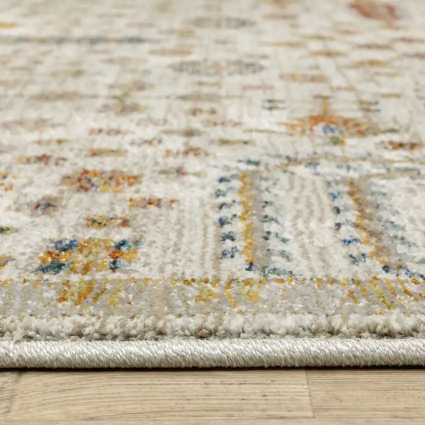 8' Ivory And Gold Oriental Runner Rug Photo 4