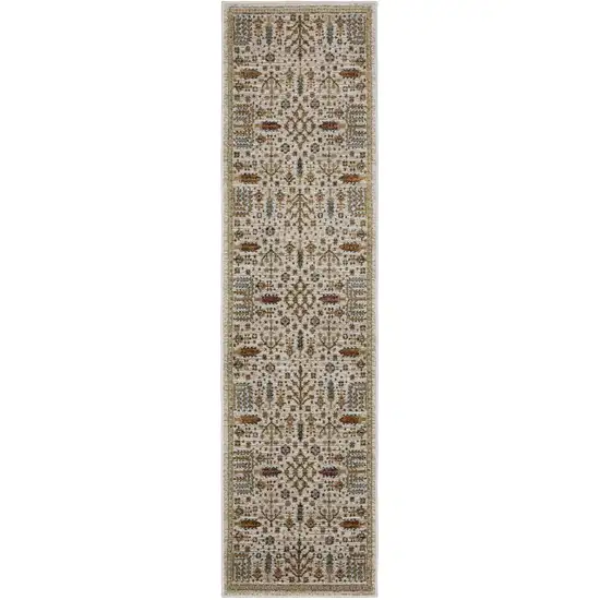 8' Ivory And Gold Oriental Runner Rug Photo 3