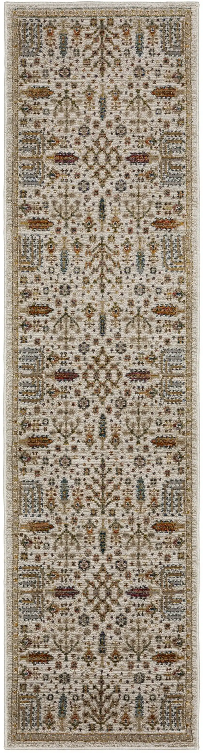 8' Ivory And Gold Oriental Runner Rug Photo 3