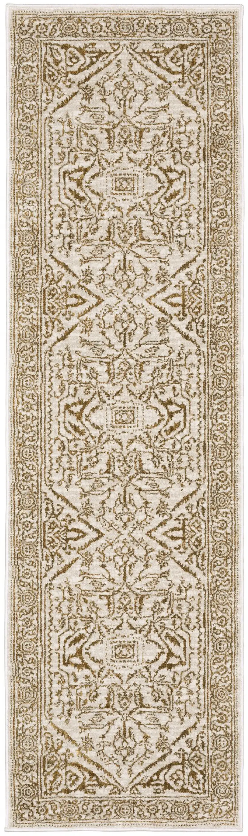 8' Ivory And Gold Oriental Runner Rug Photo 2