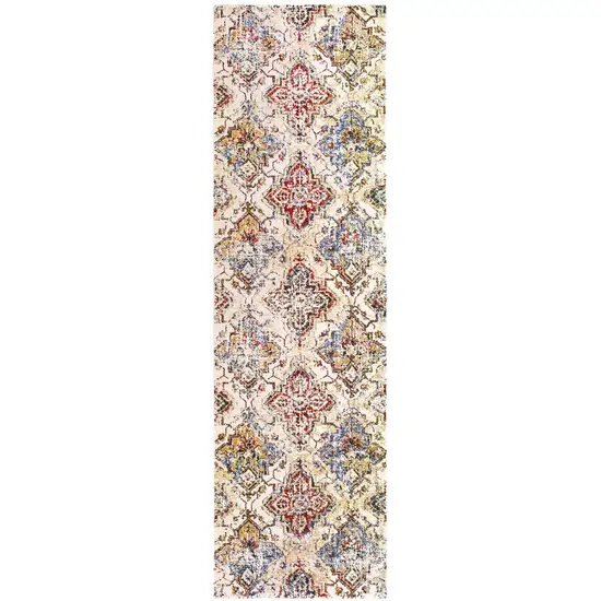 8' Ivory And Gold Oriental Runner Rug Photo 4