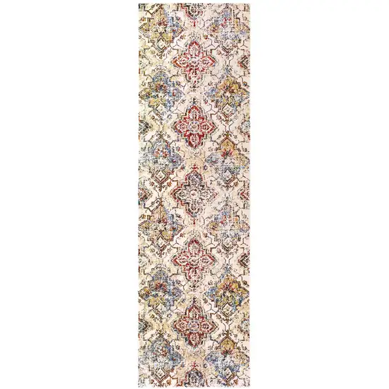 8' Ivory And Gold Oriental Runner Rug Photo 2