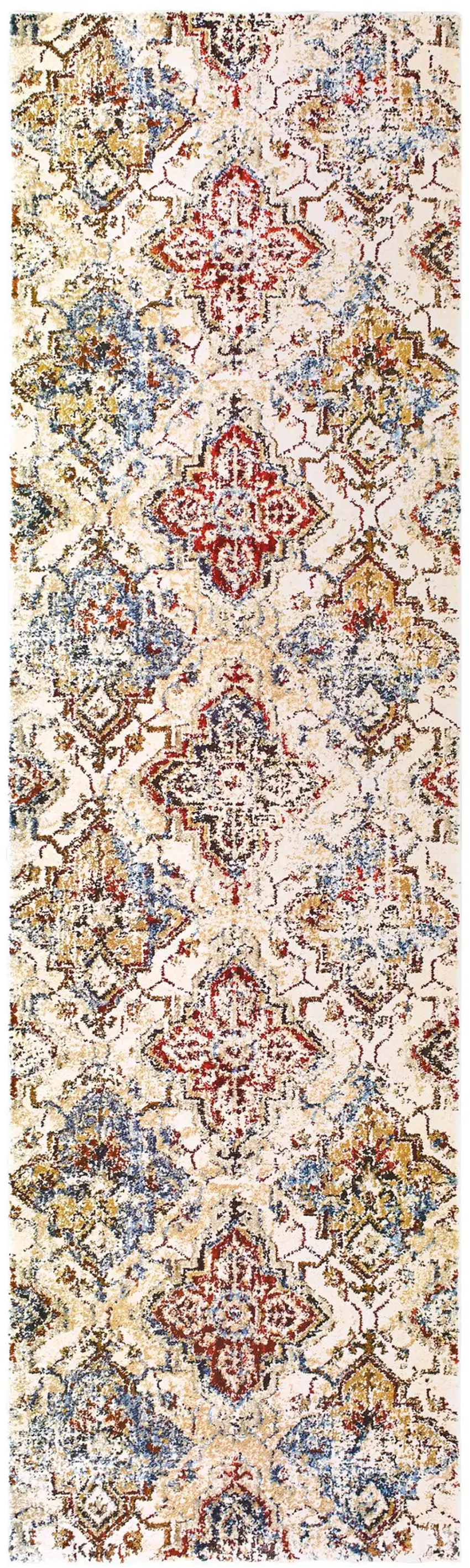 8' Ivory And Gold Oriental Runner Rug Photo 2