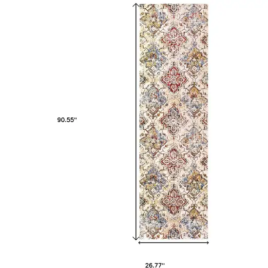 8' Ivory And Gold Oriental Runner Rug Photo 3