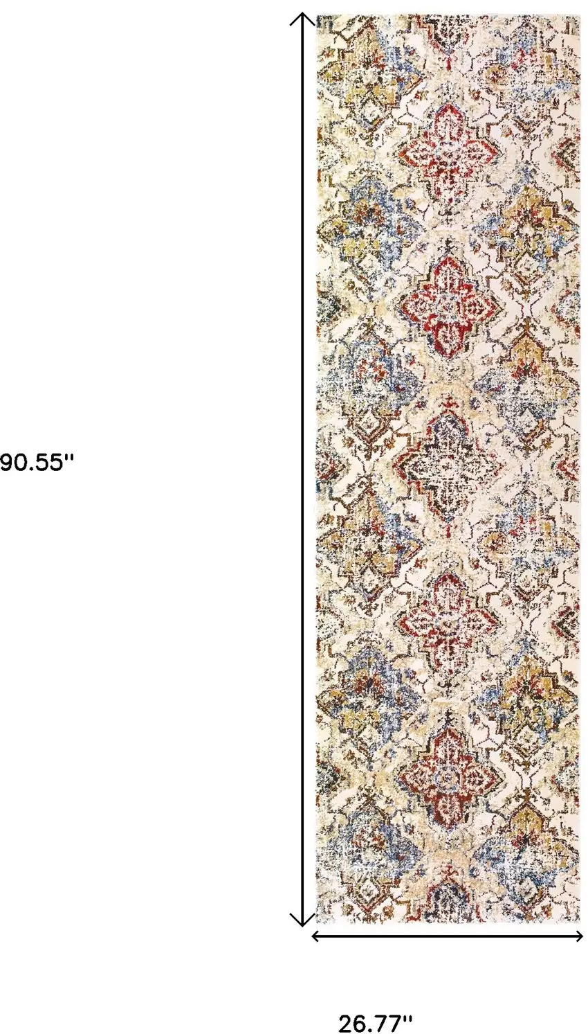 8' Ivory And Gold Oriental Runner Rug Photo 3