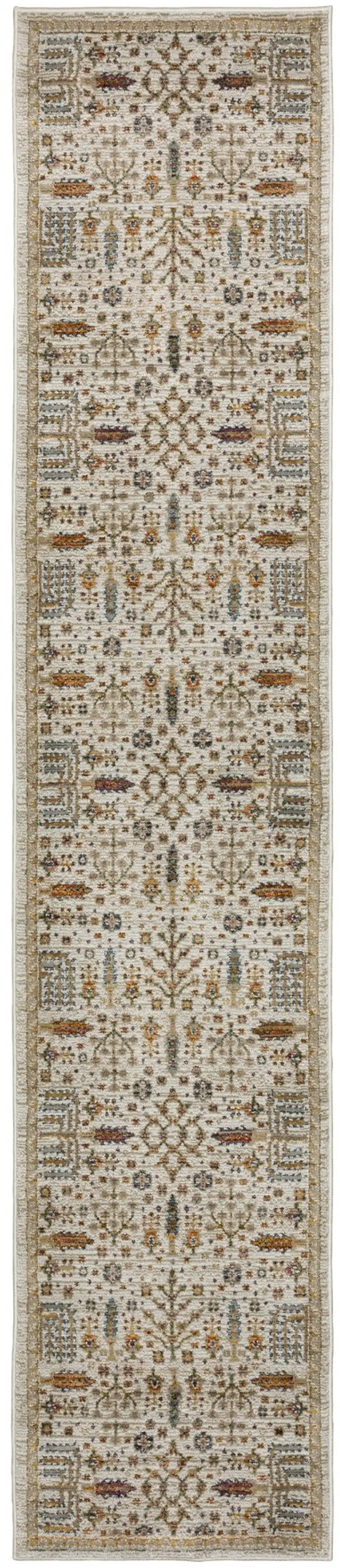 12' Ivory And Gold Oriental Runner Rug Photo 2