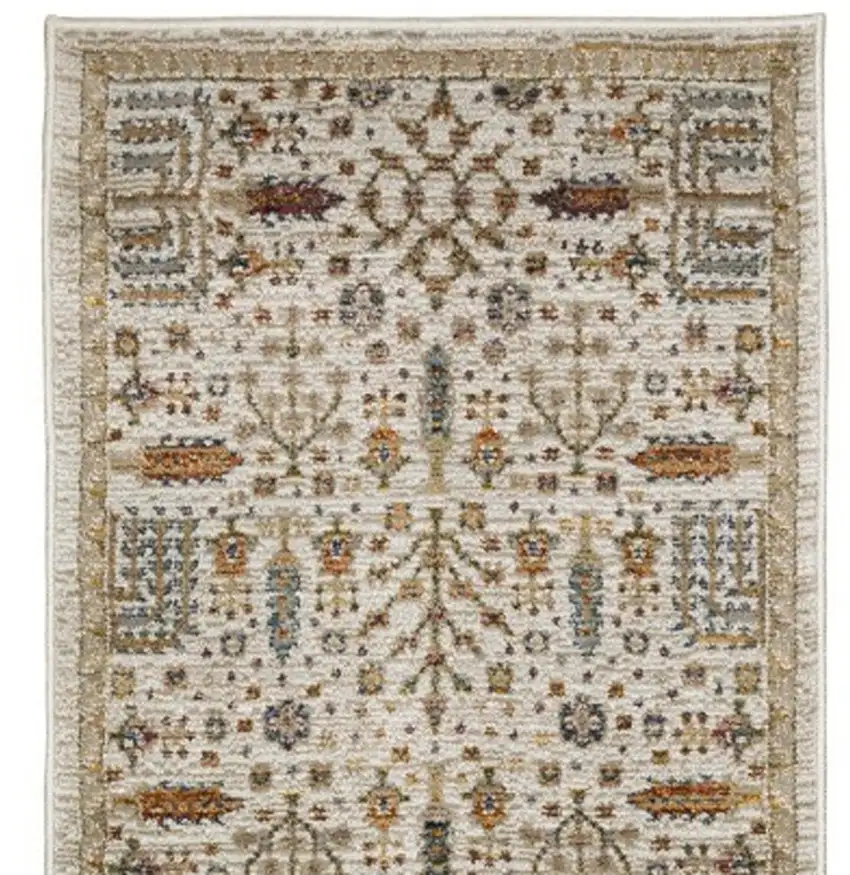12' Ivory And Gold Oriental Runner Rug Photo 4