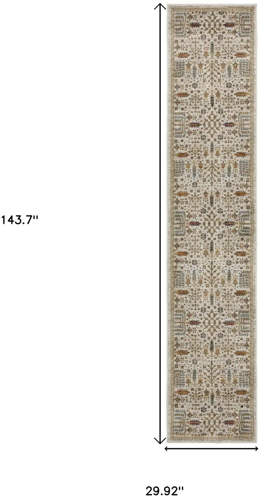 12' Ivory And Gold Oriental Runner Rug Photo 3