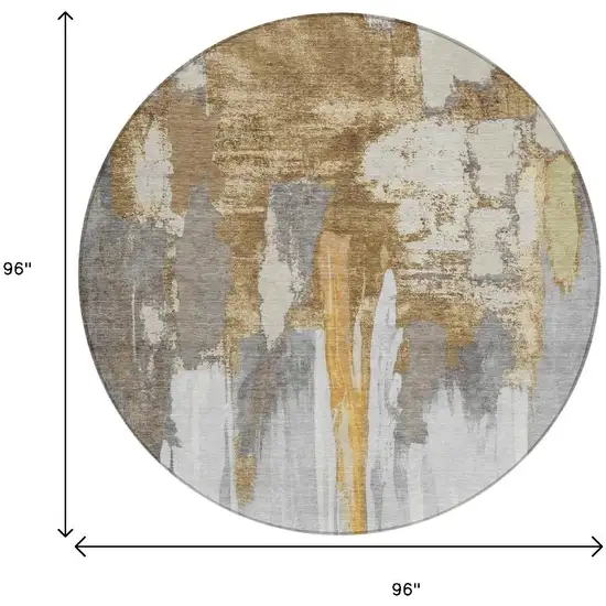 8' Ivory And Gold Round Abstract Washable Indoor Outdoor Area Rug Photo 8
