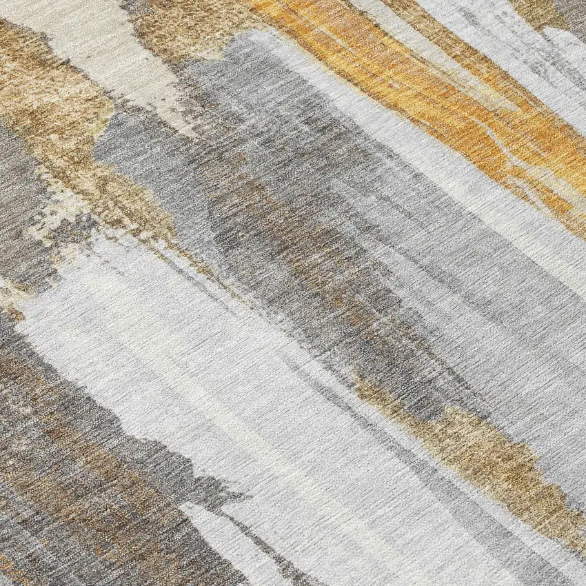 8' Ivory And Gold Round Abstract Washable Indoor Outdoor Area Rug Photo 9