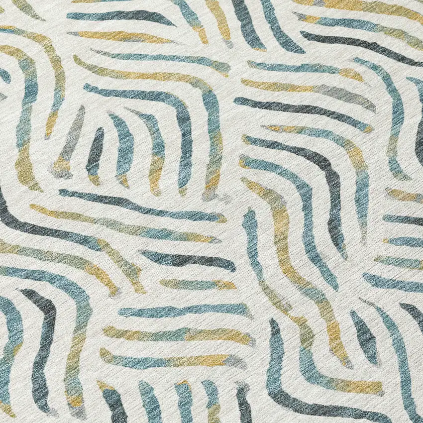 8' Ivory And Gold Round Abstract Washable Indoor Outdoor Area Rug Photo 2