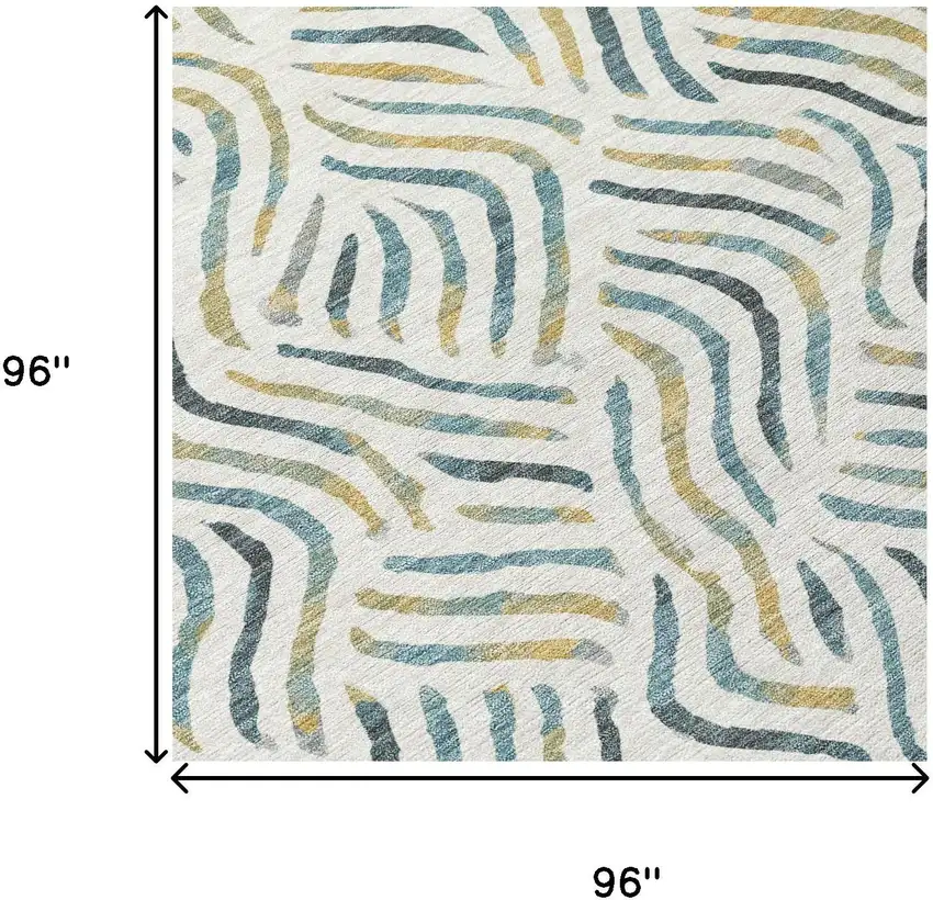 8' Ivory And Gold Round Abstract Washable Indoor Outdoor Area Rug Photo 8