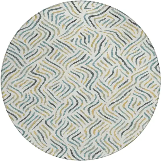 8' Ivory And Gold Round Abstract Washable Indoor Outdoor Area Rug Photo 6
