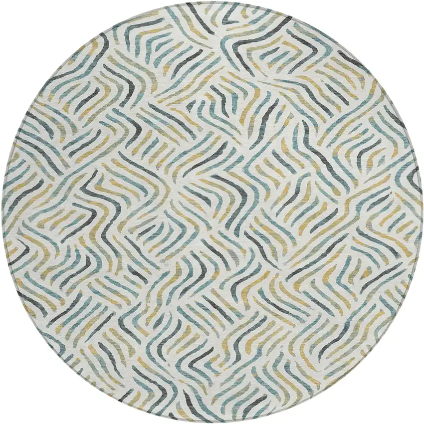 8' Ivory And Gold Round Abstract Washable Indoor Outdoor Area Rug Photo 6