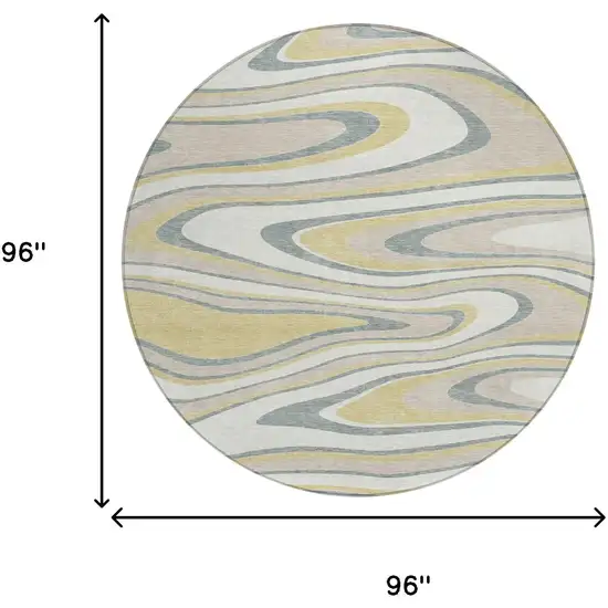 8' Ivory And Gold Round Abstract Washable Indoor Outdoor Area Rug Photo 7