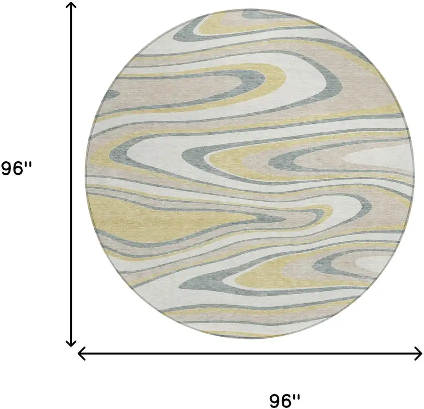 8' Ivory And Gold Round Abstract Washable Indoor Outdoor Area Rug Photo 7