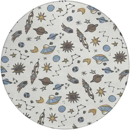 8' Ivory And Gold Round Animal Print Washable Indoor Outdoor Area Rug Photo 1