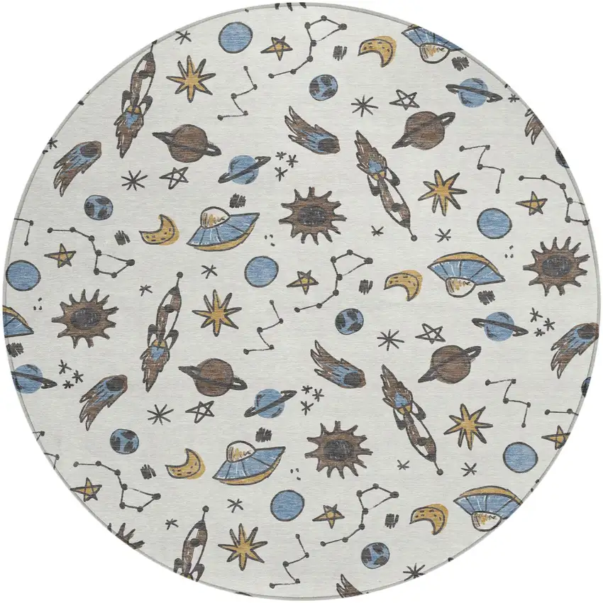 8' Ivory And Gold Round Animal Print Washable Indoor Outdoor Area Rug Photo 1