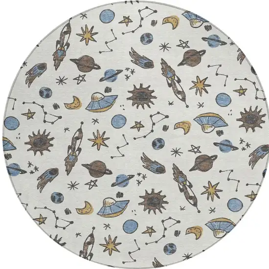 8' Ivory And Gold Round Animal Print Washable Indoor Outdoor Area Rug Photo 3