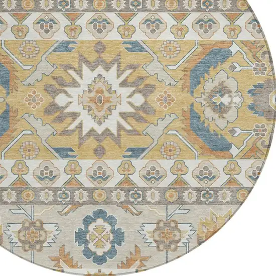 8' Ivory And Gold Round Cactus Washable Indoor Outdoor Area Rug Photo 2