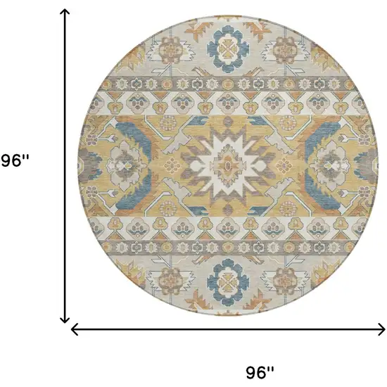 8' Ivory And Gold Round Cactus Washable Indoor Outdoor Area Rug Photo 6