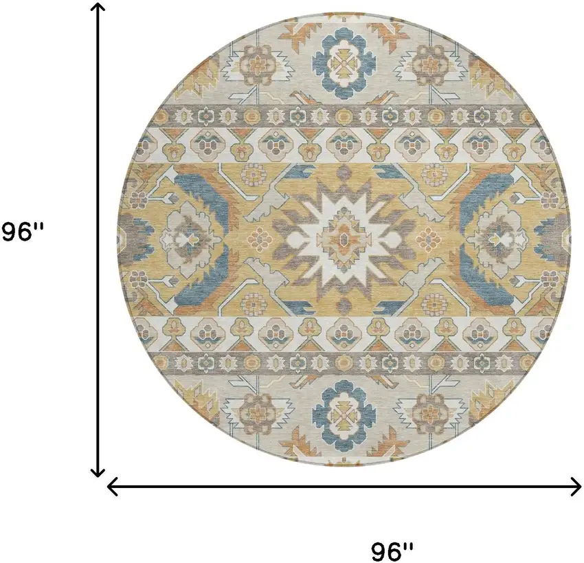 8' Ivory And Gold Round Cactus Washable Indoor Outdoor Area Rug Photo 6