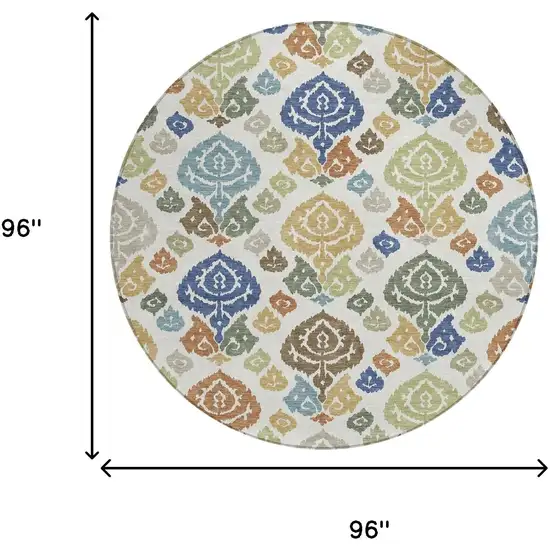 8' Ivory And Gold Round Damask Washable Indoor Outdoor Area Rug Photo 8