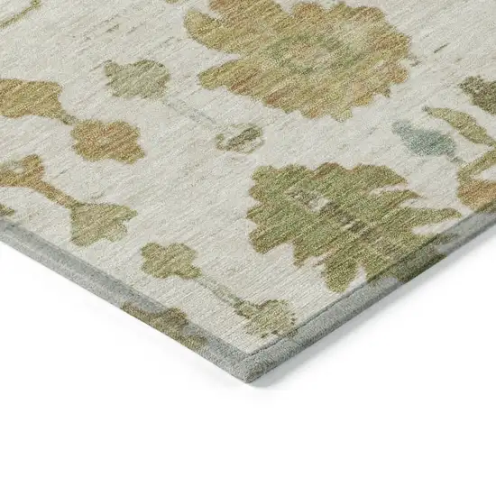 8' Ivory And Gold Round Floral Washable Indoor Outdoor Area Rug Photo 7