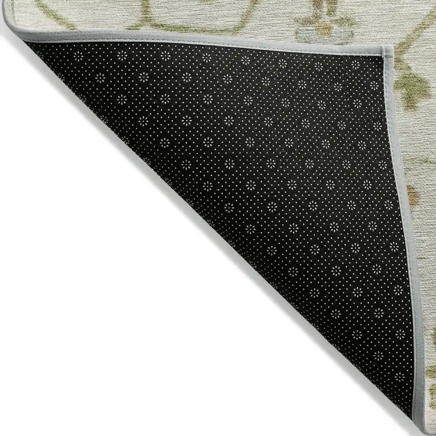 8' Ivory And Gold Round Floral Washable Indoor Outdoor Area Rug Photo 9