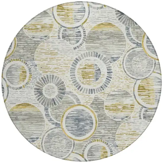 8' Ivory And Gold Round Geometric Washable Indoor Outdoor Area Rug Photo 3