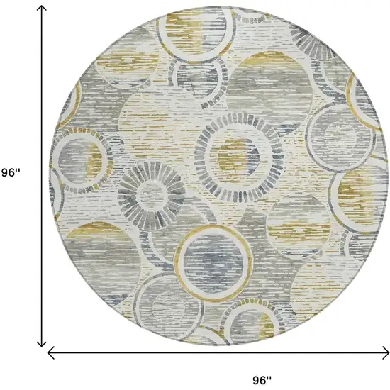8' Ivory And Gold Round Geometric Washable Indoor Outdoor Area Rug Photo 8