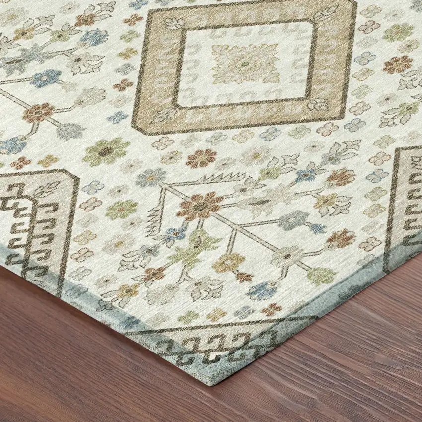 8' Ivory And Gold Round Medallion Washable Indoor Outdoor Area Rug Photo 6