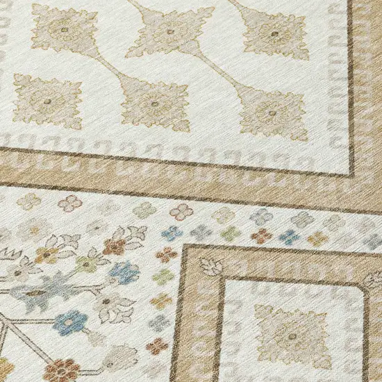 8' Ivory And Gold Round Medallion Washable Indoor Outdoor Area Rug Photo 7