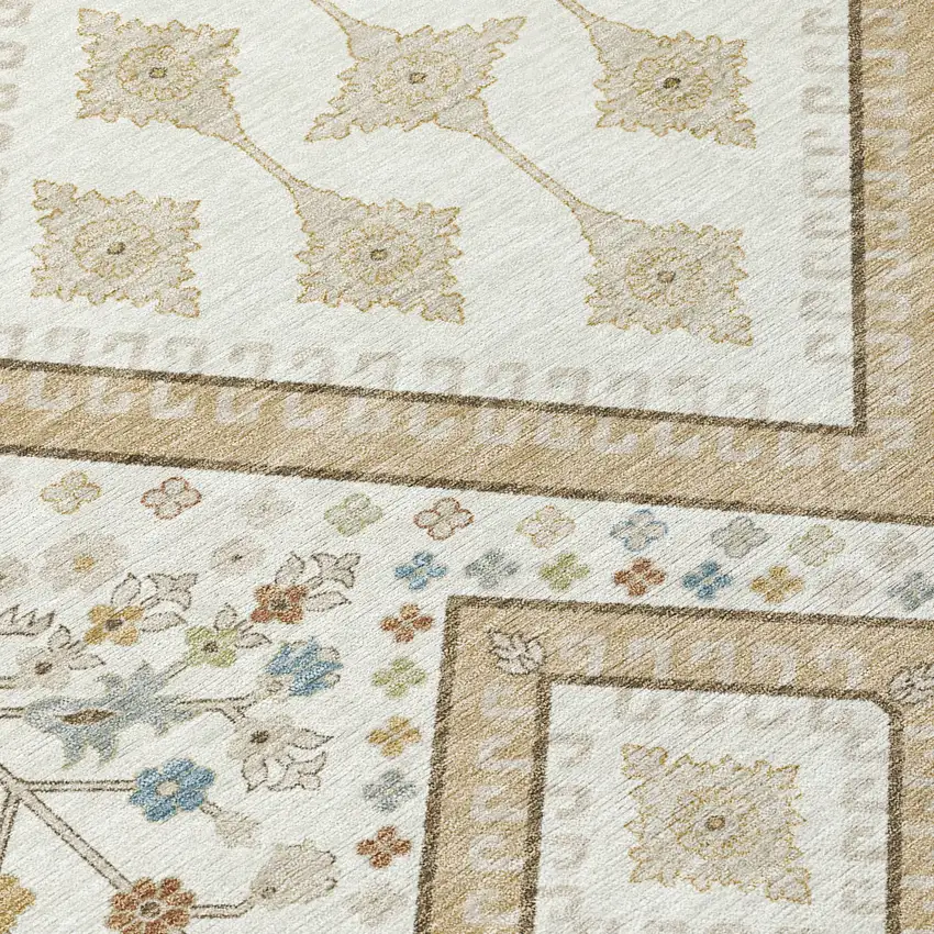 8' Ivory And Gold Round Medallion Washable Indoor Outdoor Area Rug Photo 7