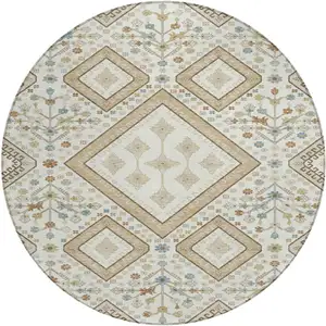 Photo of 8' Ivory And Gold Round Medallion Washable Indoor Outdoor Area Rug